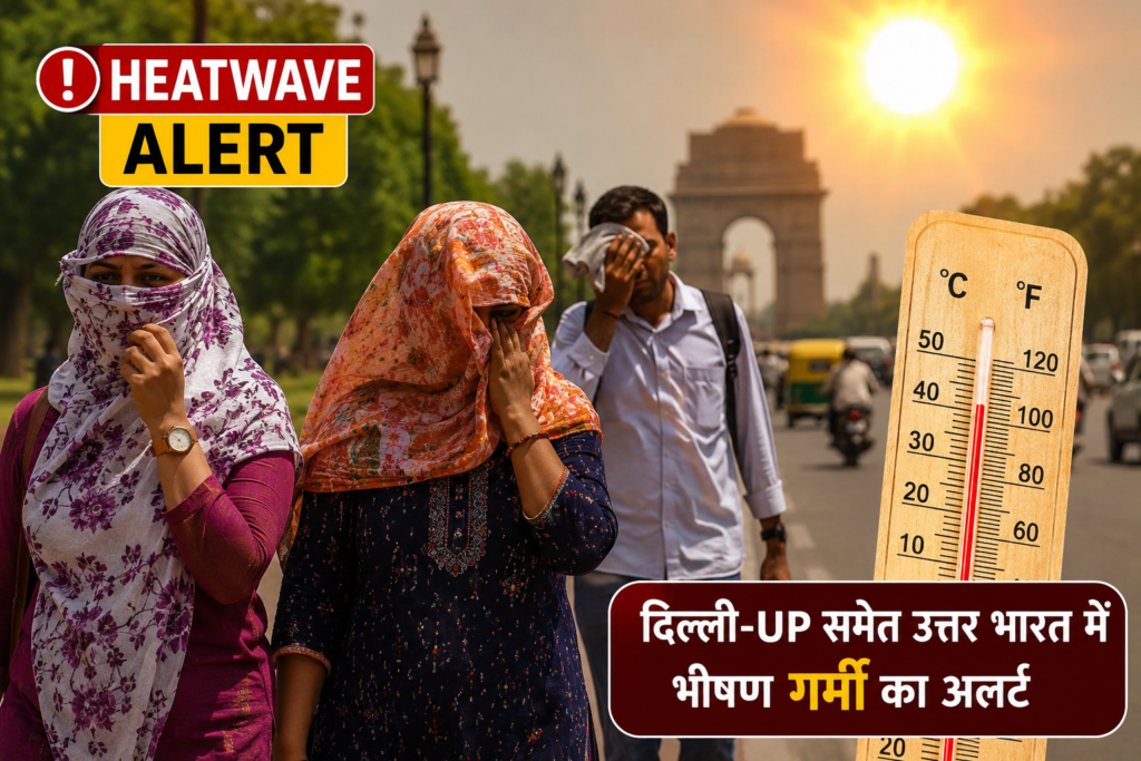 दिल्ली में भीषण गर्मी और Heatwave के दौरान धूप से बचते लोग